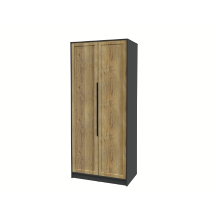 Шкаф распашной Тренд КТ-Ш2 (Антрацит ЛДСП/ Дуб вотан ЛМДФ) Ш918 В2128 Г547 Шкаф распашной Тренд КТ-Ш2 (Антрацит ЛДСП/ Дуб вотан ЛМДФ) Ш918 В2128 Г547